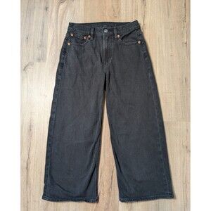 American Eagle Size 0 Short Jeans 90s Wide Leg Crop Strigid Black Wash Skater